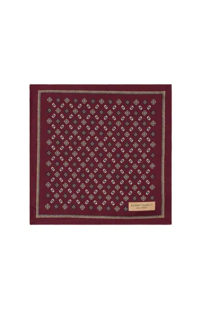 Robert Talbott Paisley Collins Double Print Pocket Square In Maroon Multi