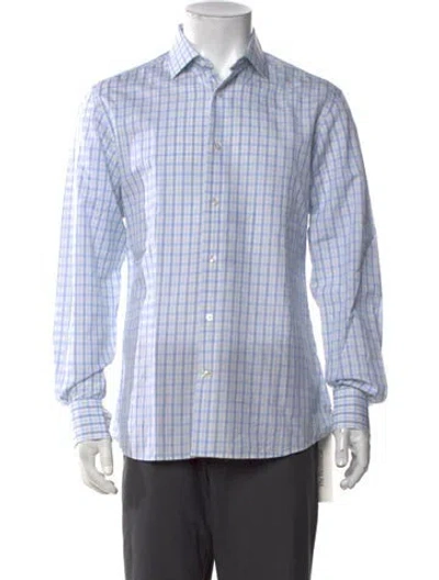 Pre-owned Robert Talbott Plaid Print Long Sleeve Dress Shirt W/ Tags In Blue