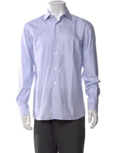 Pre-owned Robert Talbott Plaid Print Long Sleeve Dress Shirt W/ Tags In Blue
