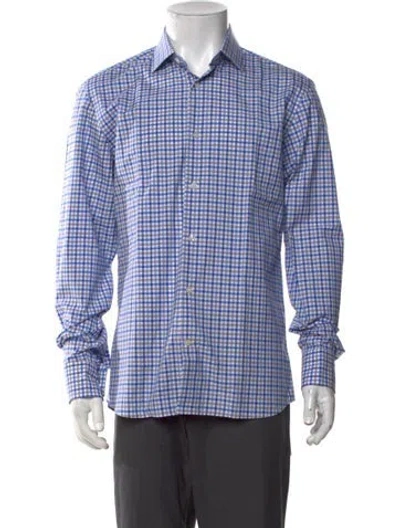 Pre-owned Robert Talbott Plaid Print Long Sleeve Dress Shirt W/ Tags In Blue