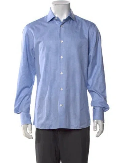 Pre-owned Robert Talbott Plaid Print Long Sleeve Dress Shirt W/ Tags In Blue