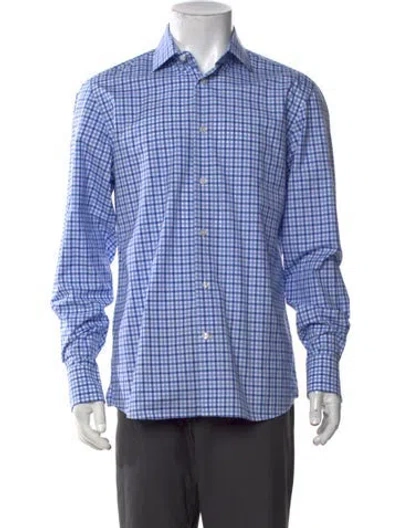 Pre-owned Robert Talbott Plaid Print Long Sleeve Dress Shirt W/ Tags In Blue
