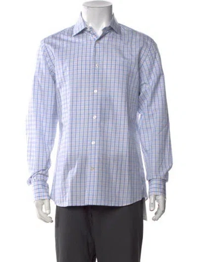 Pre-owned Robert Talbott Plaid Print Long Sleeve Dress Shirt W/ Tags In Blue