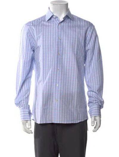 Pre-owned Robert Talbott Plaid Print Long Sleeve Dress Shirt W/ Tags In Blue