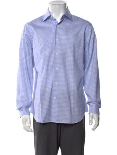 Pre-owned Robert Talbott Plaid Print Long Sleeve Dress Shirt W/ Tags In Blue