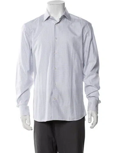Pre-owned Robert Talbott Plaid Print Long Sleeve Dress Shirt W/ Tags In Blue/white