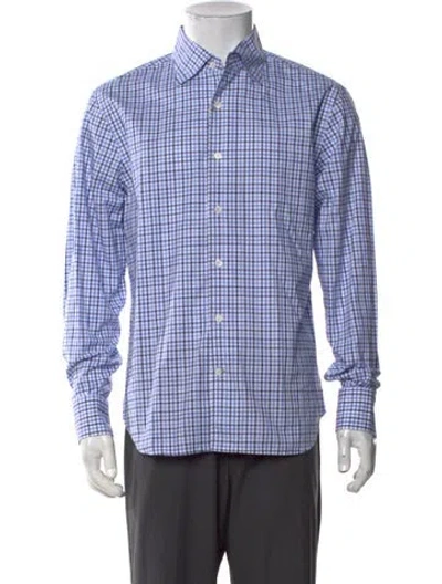 Pre-owned Robert Talbott Plaid Print Long Sleeve Dress Shirt W/ Tags In Blue/white