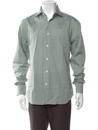 Pre-owned Robert Talbott Plaid Print Long Sleeve Dress Shirt W/ Tags In Green