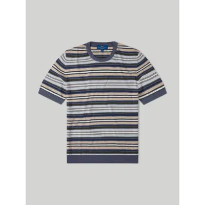 Robert Talbott Pratt Multi Stripe Short Sleeve Crewneck Jumper In Denim Multi