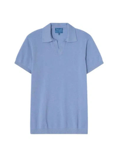 Robert Talbott Randall Cotton Cashmere Johnny Collar Sweater In Blue