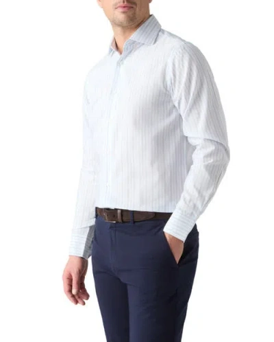 Robert Talbott Reynolds Blue Multi Thin Stripe Cotton Linen Blend Shirt In Red