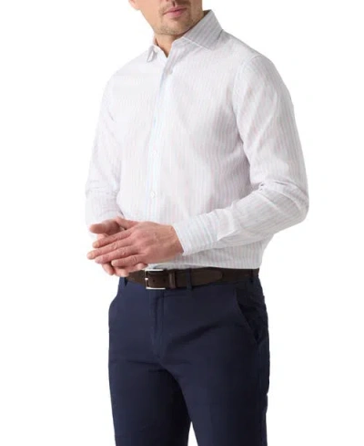 Robert Talbott Reynolds Blue Multi Thin Stripe Cotton Linen Blend Shirt In White