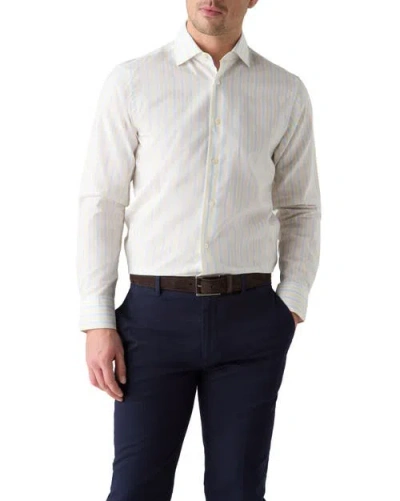 Robert Talbott Reynolds Blue Multi Thin Stripe Cotton Linen Blend Shirt In White