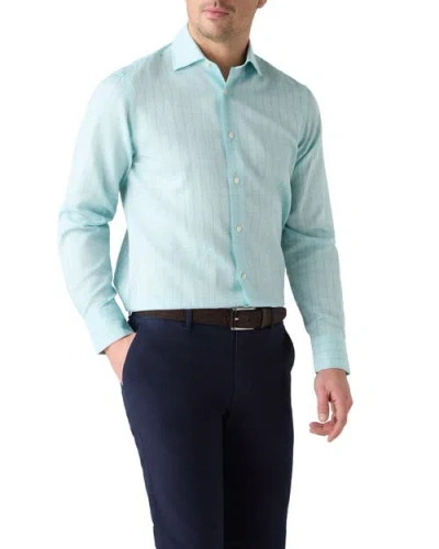 Robert Talbott Reynolds Blue Windowpane Cotton Linen Blend Shirt