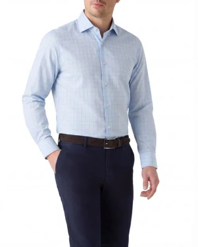 Robert Talbott Reynolds Blue Windowpane Cotton Linen Blend Shirt