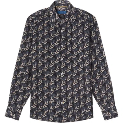 Robert Talbott Reynolds Printed Cow Hide Silk Blend Shirt In Black Multi