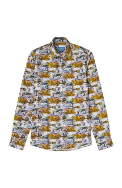 Robert Talbott Reynolds Printed Fishing Scene Shirt In Green Multi