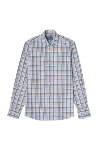 Robert Talbott Reynolds Ultra Light Weight Brushed Plaid Shirt In Light Blue Multi