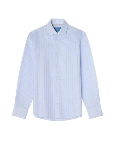 Robert Talbott Reynolds Windowpane Cotton Linen Blend Shirt In Contemporary Fit In Blue