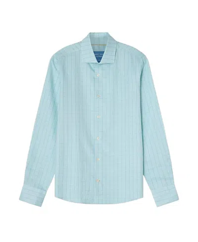 Robert Talbott Reynolds Windowpane Cotton Linen Blend Shirt In Contemporary Fit In Blue