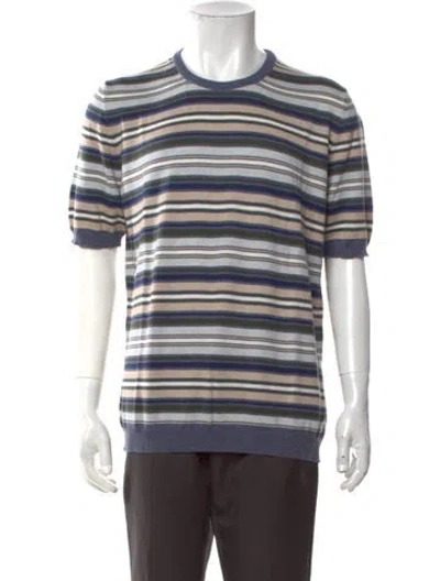 Pre-owned Robert Talbott Striped Crew Neck T-shirt W/ Tags In Blue
