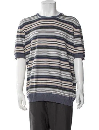 Pre-owned Robert Talbott Striped Crew Neck T-shirt W/ Tags In Blue
