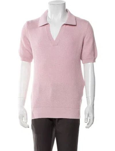 Pre-owned Robert Talbott V-neck Short Sleeve Polo Sweater W/ Tags In Pink