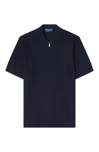 Robert Talbott Westin Textured Cotton Zip Polo In Navy