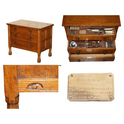 Pre-owned Robert Thompson One Of A Kind 1939 Robert Mouseman Thompson Cutlery Service Chest Of Drawers In Brown
