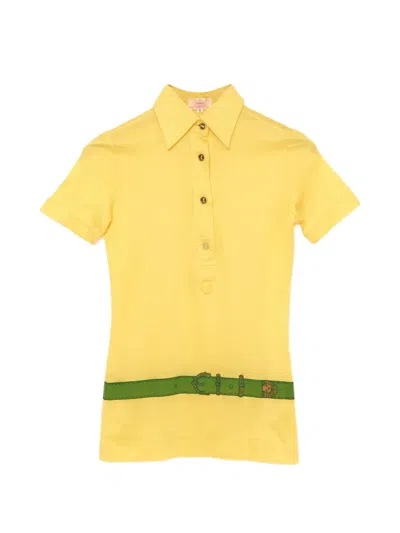 Pre-owned Roberta Di Camerino 1970s Belt-print Polo Shirt In Yellow