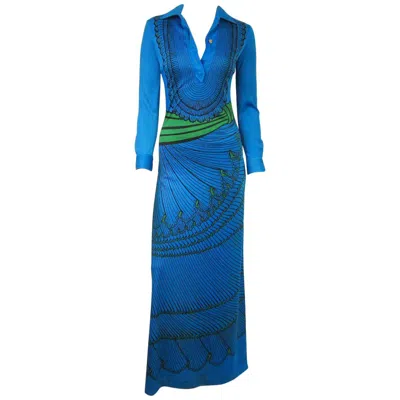 Pre-owned Roberta Di Camerino 1970s  Trompe L'oeil Print Maxi Dress - Blue Green Black