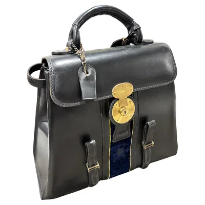 Pre-owned Roberta Di Camerino 1980s Elegant Leather And Blue Velvet Hand Bag By