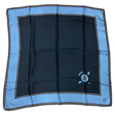 Pre-owned Roberta Di Camerino 1980s Iconic Blue And Brown Silk Square Scarf By