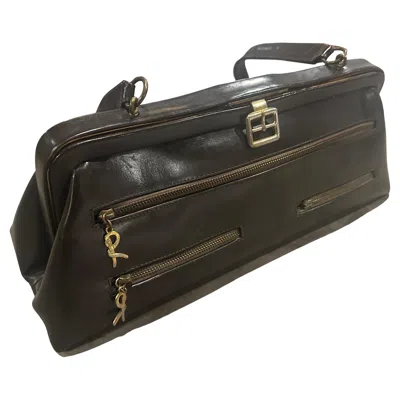 Pre-owned Roberta Di Camerino 1980s Iconic Brown Leather And Brass Hand Bag By