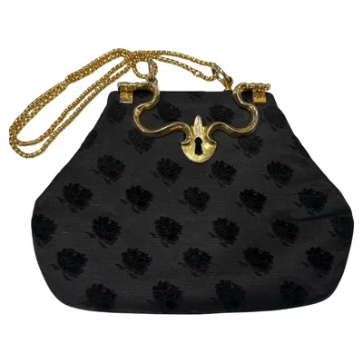 Pre-owned Roberta Di Camerino 1980s Luxury Black Fabric And Brass Italian Top Hand Bag By