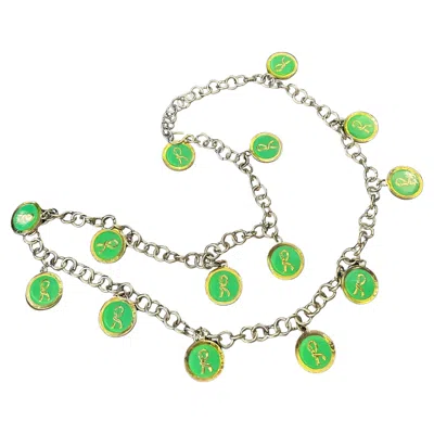 Pre-owned Roberta Di Camerino 1990s Costume Jewelry Green Logo Chain Necklace By