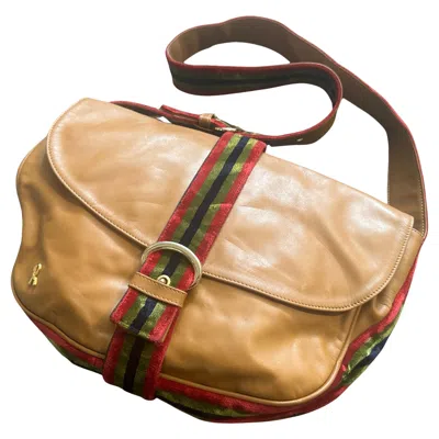 Pre-owned Roberta Di Camerino 1990s Iconic Brown Leather And Velvet Messanger Bag By
