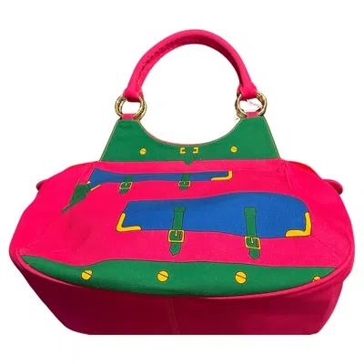 Pre-owned Roberta Di Camerino A 1990s Vibrant Pink And Green Fabric Top Handle Bag By