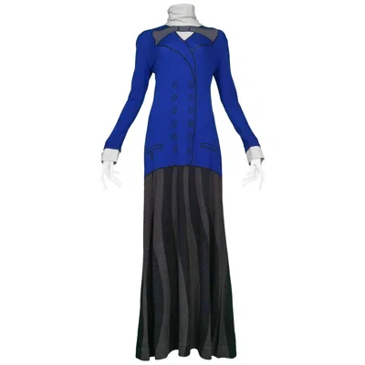 Pre-owned Roberta Di Camerino Blue Grey & Black Bow Maxi Dress In Gray
