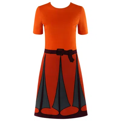 Pre-owned Roberta Di Camerino C.1970's Trompe L'oeil Short Sleeve Sheath Dress In Red