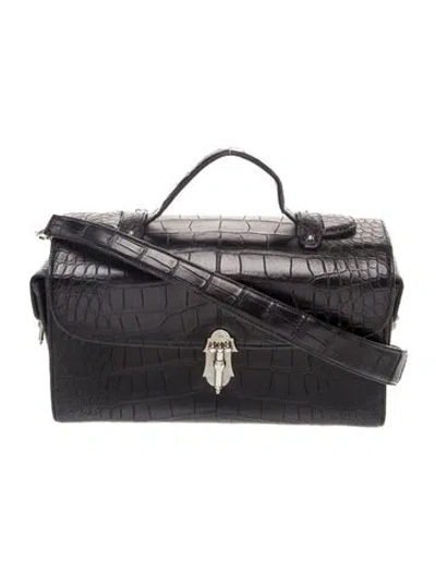 Pre-owned Roberta Di Camerino Embossed Leather Top Handle Bag In Black