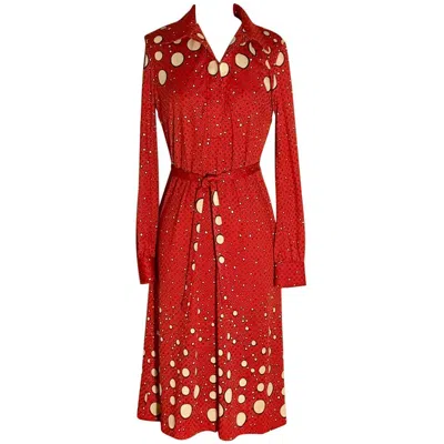 Pre-owned Roberta Di Camerino Red And Cream Polka Dot Shirt Dress, 1970s In White