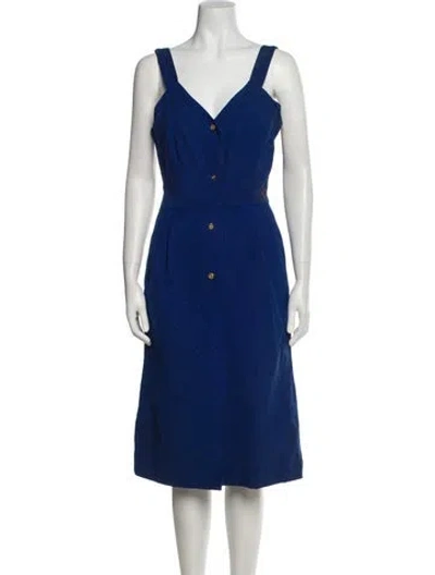 Pre-owned Roberta Di Camerino V-neck Midi Length Dress In Blue