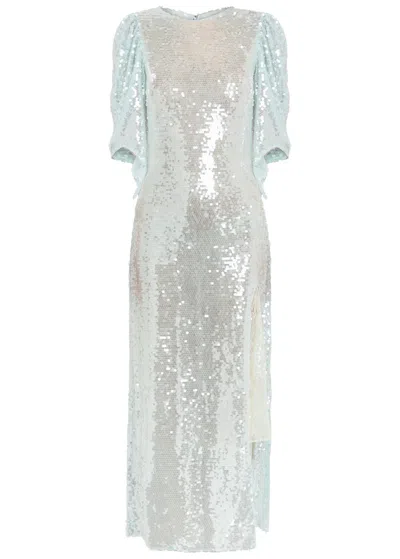 Roberta Einer Drama Sequin-embellished Stretch-mesh Maxi Dress In Silver