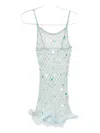 Roberta Einer Feather-trim Mesh Mini Dress In Blue