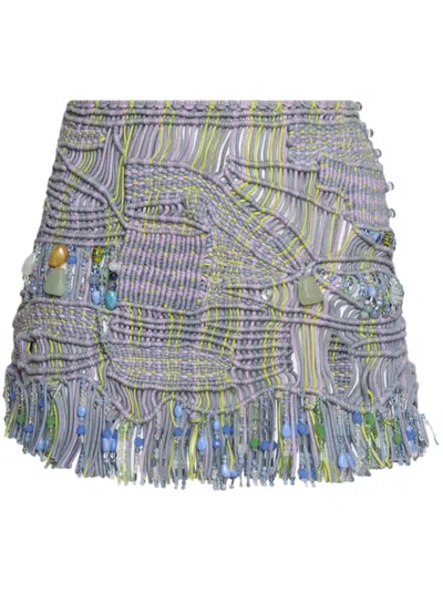 Roberta Einer Fringed Macramé Miniskirt In Blue