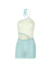 Roberta Einer Jasmine Sheer Knit Mini Dress Teal In Blue