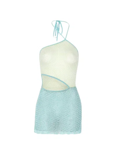Roberta Einer Jasmine Sheer Knit Mini Dress Teal In Blue
