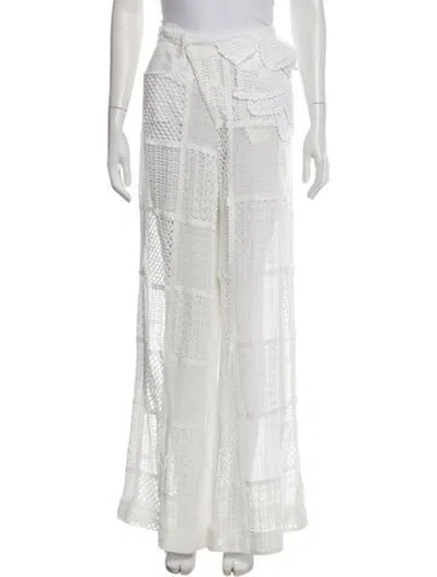 Pre-owned Roberta Einer Lace Pattern Wide Leg Pants W/ Tags In White