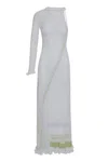 Roberta Einer One Shoulder Maxi Dress Sheer Ruffle Hem In White